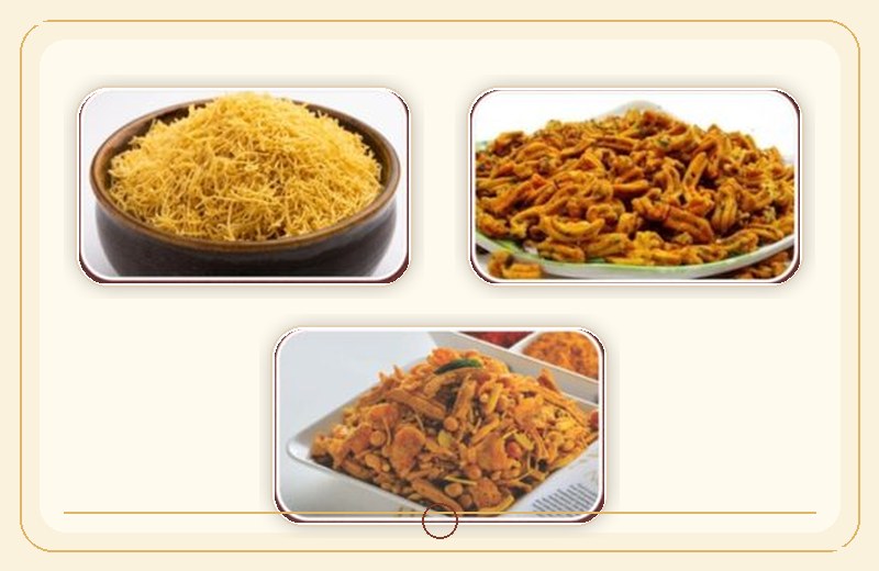 Sev, gathiya and chavana product selection from Vijayrath menu