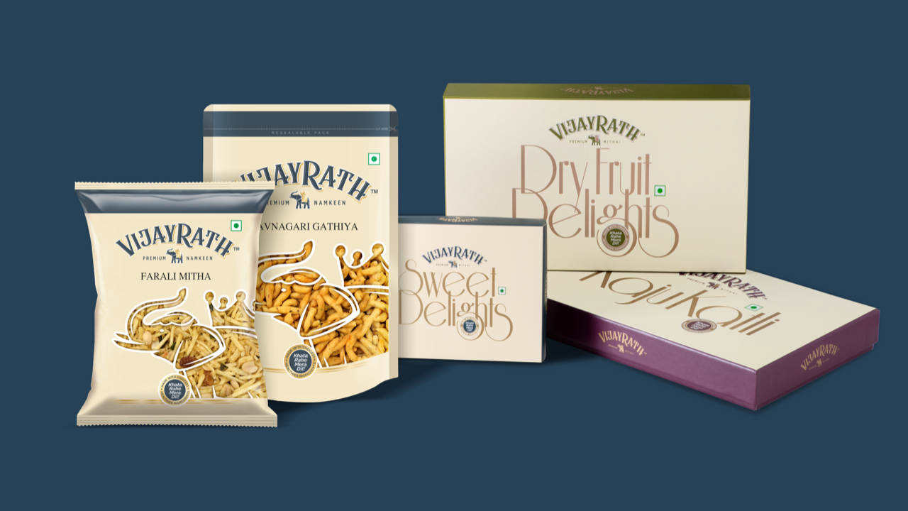 Vijayrath packaged namkeen and sweets product lineup